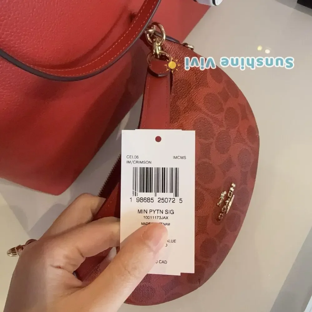 NWT Coach Mini Payton Bag In Signature Canvas CEL06 IM/CRIMSON